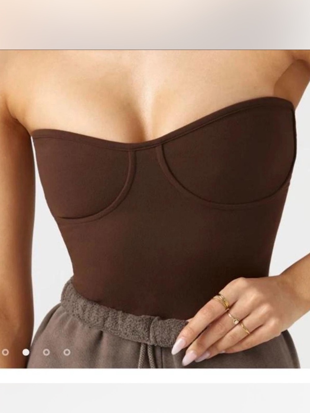 Joah Brown Strapless Brown Bustier Crop Top